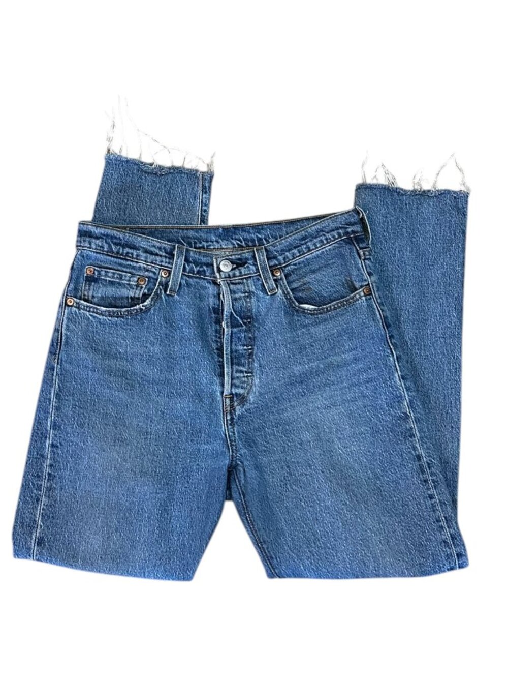 Levi's 501 Tapered Leg High Rise Jeans Medium Wash Distressed